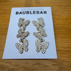 BaubleBar Gold Butterfly Earrings hanging stud crystal NWT